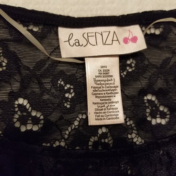 Black Lace Crop Top La Senza T-Shirt Beach Coverup Large Scallop Hem Crew Neck - Picture 3 of 8